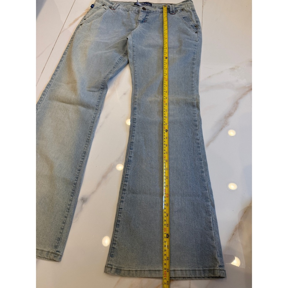 Tyte Women Light Wash Low Rise Flare Jeans Size 9 Red Contrast Stitching Vintage - Picture 4 of 7
